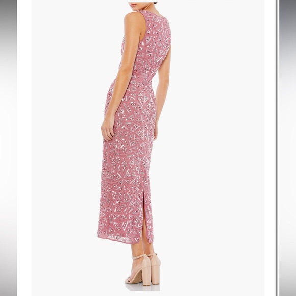Mac Duggal Geometric Patterned Sequin Midi Cocktail Dress - Picture 3 of 8